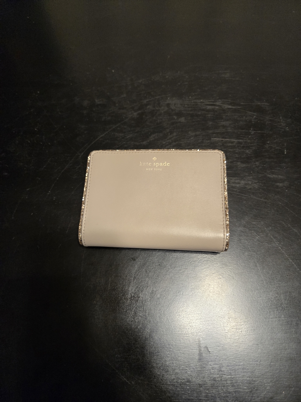 kate spade Small Beige Leather Wallet with Metallic Trim